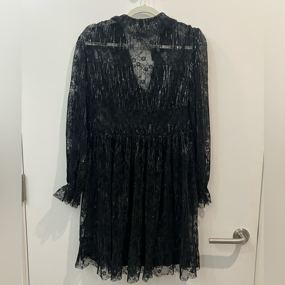 Maje Reville Black Floral Lace Sequin V-Neck Mini Dress Size 36 - Picture 6 of 7